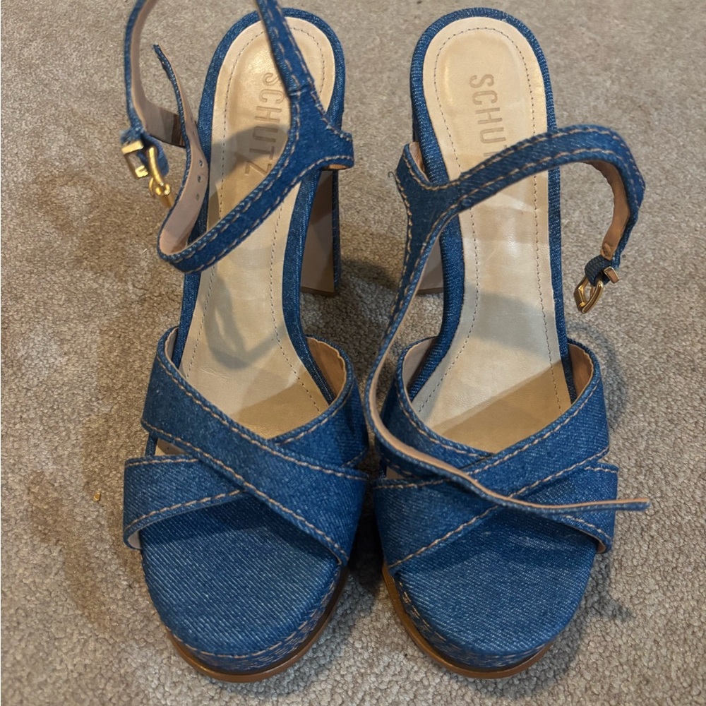 Schutz Blue Denim Women's Sandals